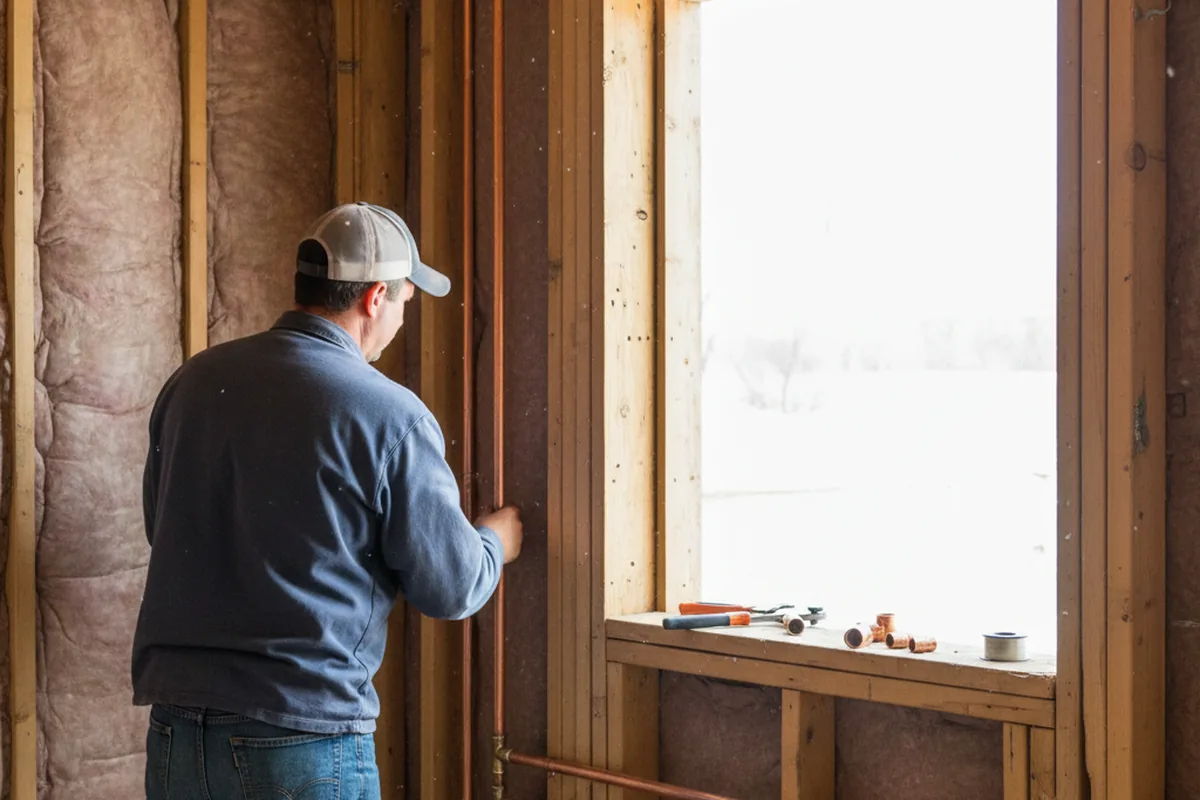 Licensed plumber running new copper supply lines in a Wirtz home